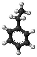 Ball-and-stick model of the ethylbenzene molecule