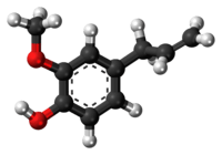 Ball-and-stick model of the eugenol molecule