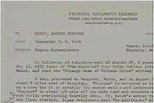 typewritten letter on Food and Drug Administration headed paper