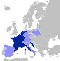 Map of Europe as at 1812, highlighting France and her client states