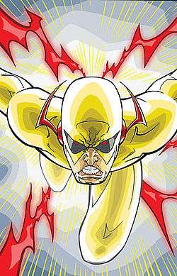 Cartoon drawing of a man in a yellow body suit