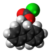 Ball-and-stick model of the fluorenylmethyloxycarbonyl chloride molecule