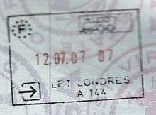 A Schengen (French) passport stamp issued in London