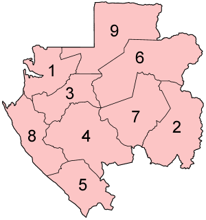 A clickable map of Gabon exhibiting its nine provinces.