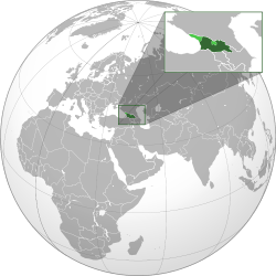 Areas under Georgian government control shown in dark green; areas outside of Georgian control but claimed as part of its sovereign territory shown in light green.