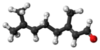 Ball-and-stick model of the geranial molecule