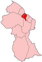 Map of Guyana showing Essequibo Islands-West Demerara region