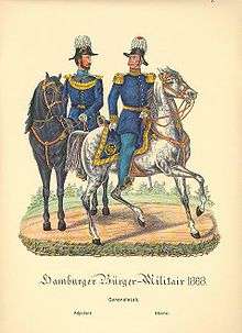 A drawing of two soldiers in blue uniforms on horse bag.