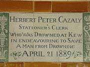 A tablet formed of six standard sized tiles, bordered by green flowers in the style of the Arts and Crafts movement