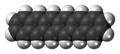 Space-filling-stick model of the hexacene molecule