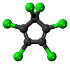 Ball-and-stick model of hexachlorocyclopentadiene