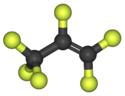 Ball-and-stick model of the hexafluoropropylene molecule