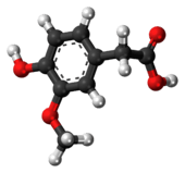 Ball-and-stick model of the homovanillic acid molecule