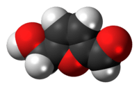 Space-filling model of the hydroxymethylfurfural molecule