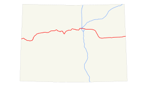 I-70 runs east-west through Colorado, intersecting a north-south Interstate near Denver, from where a third Interstate heads northeast.