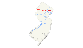 A map of New Jersey showing major roads. I-80 runs east-west across the northern part of the state.