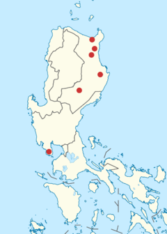 Map of the Northern Philippines showing known locations of sightings or collections of the Isabela oriole