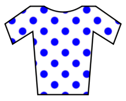 A white jersey with blue polkadots