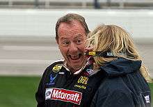 Driver Ken Schrader has a laugh