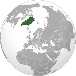 The Danish Realm on the Globe. (dark green)