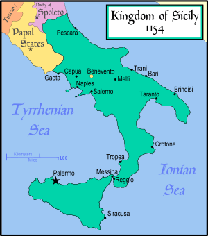 Multicolored map of 12th-century Italy