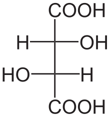 Diagram showing the structural formula of the form of an "L" of tartaric acid, the major organic acid in wine.