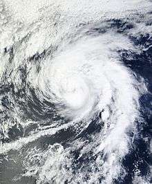 A visible satellite image of a Category 1 hurricane on September 17.