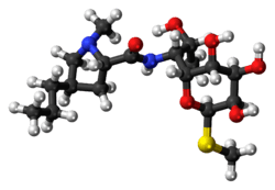 Ball-and-stick model of lincomycin