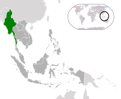 Location of  Myanmar  (green)in ASEAN  (dark grey)  –  [Legend]