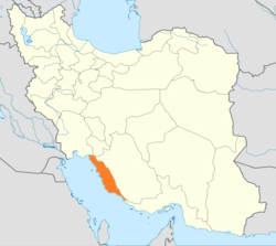 Map of Iran with Bushehr highlighted