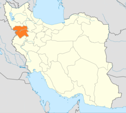 Map of Iran with Kurdistan highlighted