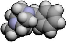 Space-filling model of the methylbenzylpiperazine molecule