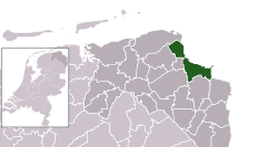 Highlighted position of Delfzijl in a municipal map of Groningen