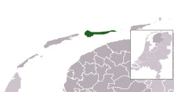 Highlighted position of Ameland in a municipal map of Friesland