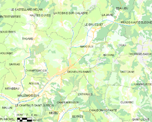 elementary Map showing the boundaries of the town, neighboring communities, vegetation zones and roads