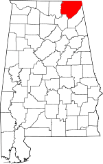 Map of Alabama highlighting Jackson County