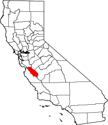 State map highlighting San Benito County