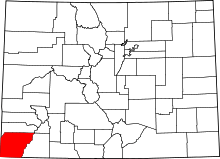 Map of Colorado highlighting Montezuma County