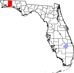 Map of Florida highlighting Okaloosa County