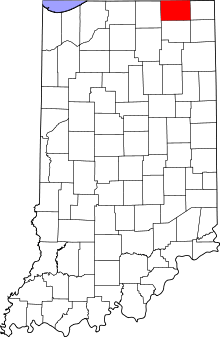 Map of Indiana highlighting LaGrange County