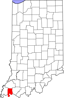 Map of Indiana highlighting Vanderburgh County