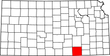 Map of Kansas highlighting Cowley County