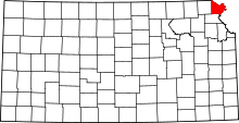 Map of Kansas highlighting Doniphan County