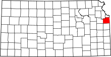 Map of Kansas highlighting Johnson County