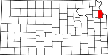 Map of Kansas highlighting Leavenworth County