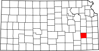 Map of Kansas highlighting Woodson County