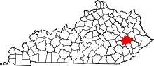 State map highlighting Breathitt County