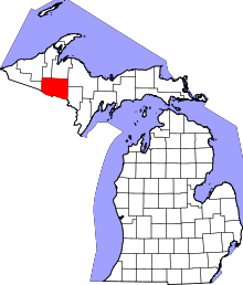 Map of Michigan highlighting Iron County