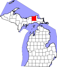 Map of Michigan highlighting Luce County