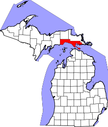 Map of Michigan highlighting Mackinac County